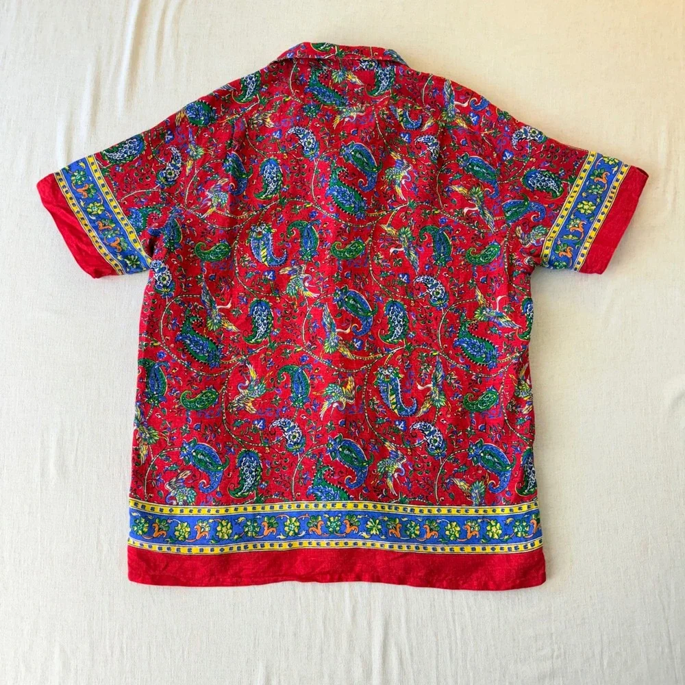 Polo Ralph Lauren Paisley Crane Linen Button Down Shirt Mens Large Red
